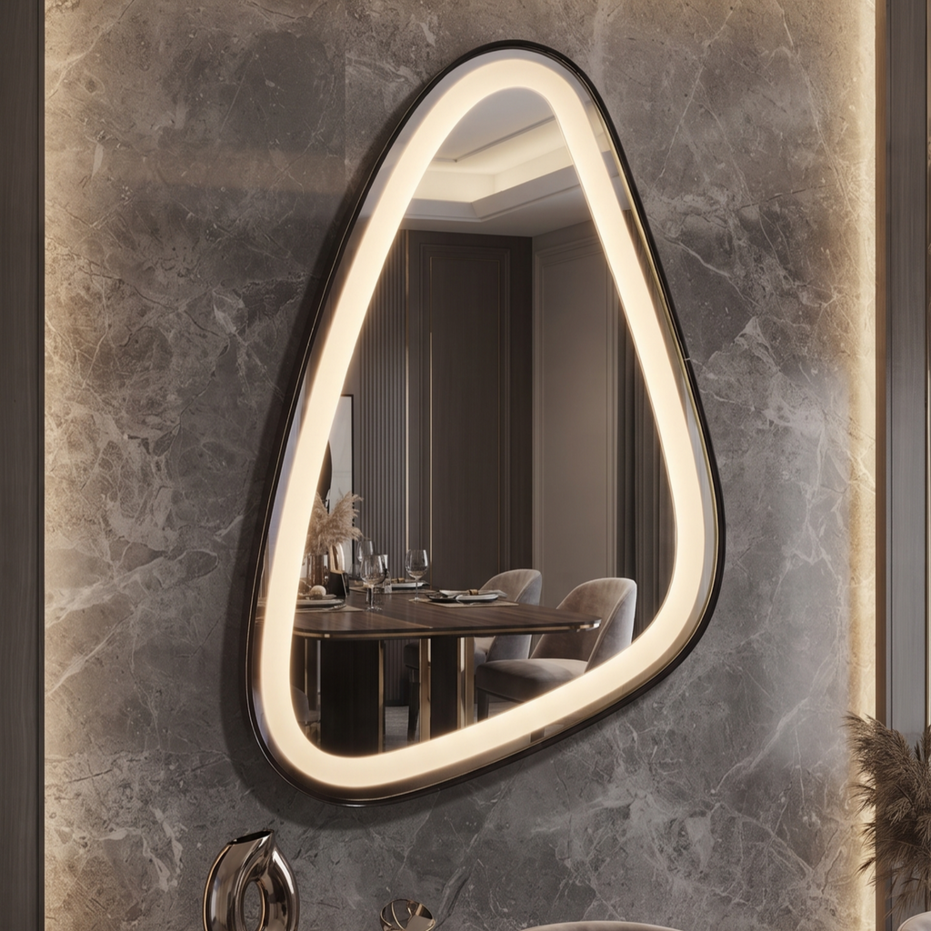Asymmetric Framed LED Mirror  – Modern Interior Design