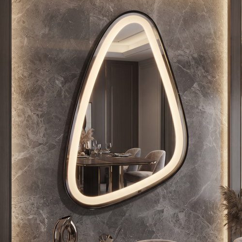 Asymmetric Framed LED Mirror  – Modern Interior Design