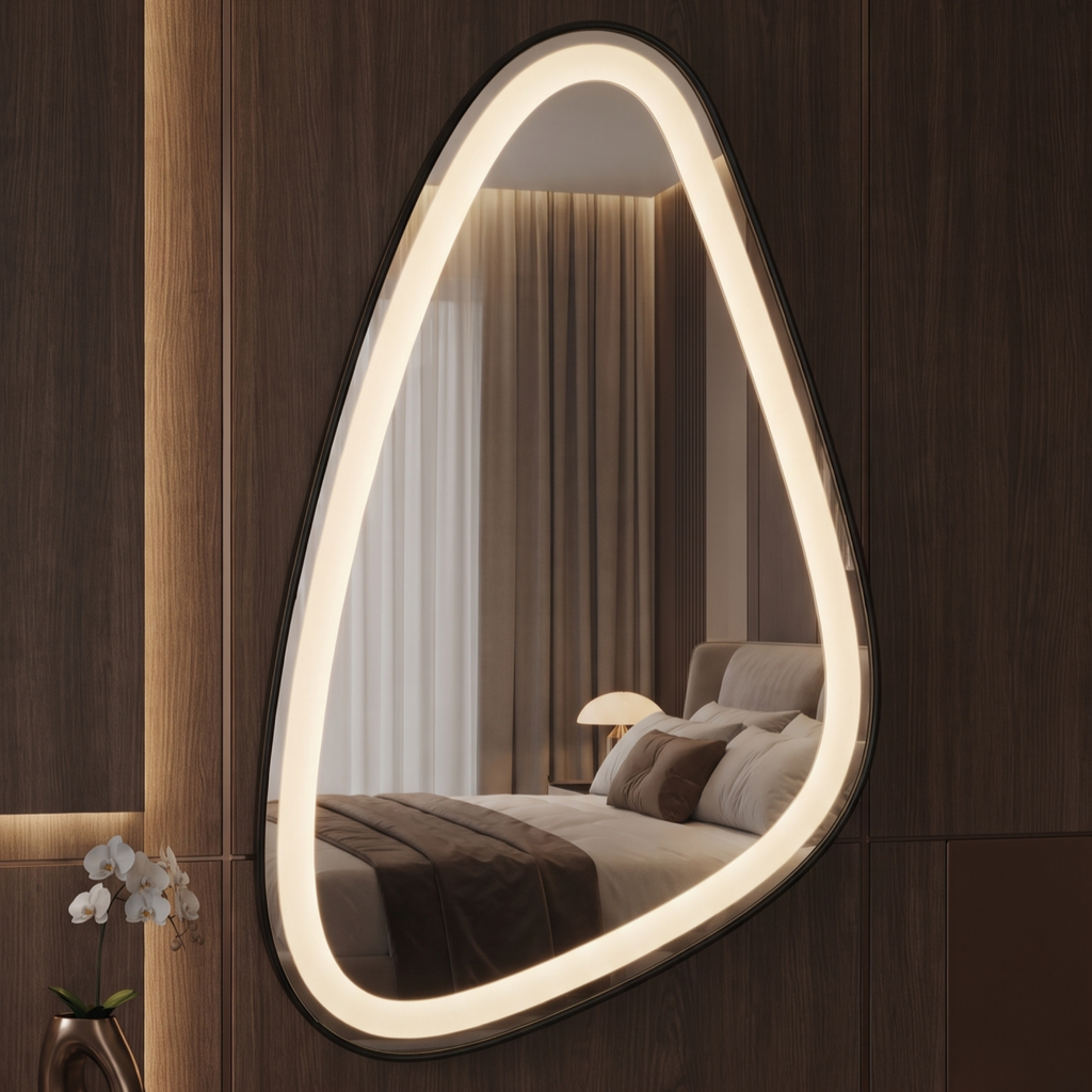 Asymmetric Framed LED Mirror  – Modern Interior Design