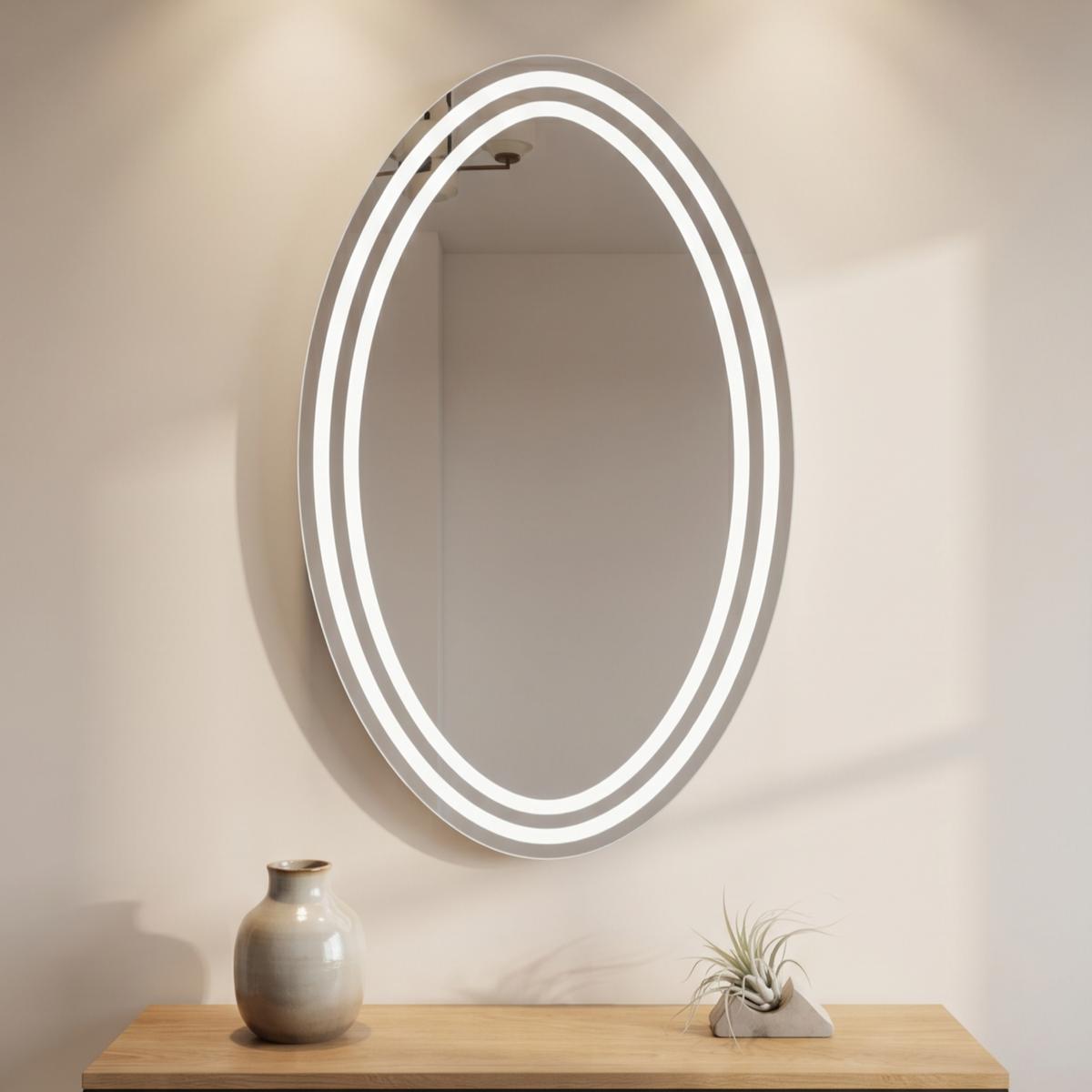 Modern Oval Frameless LED Wall Mirror | Illuminated Vanity & Bathroom Mirror