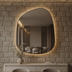 Irregular Framed LED Mirror with Backlit Illumination – Modern Interior Design
