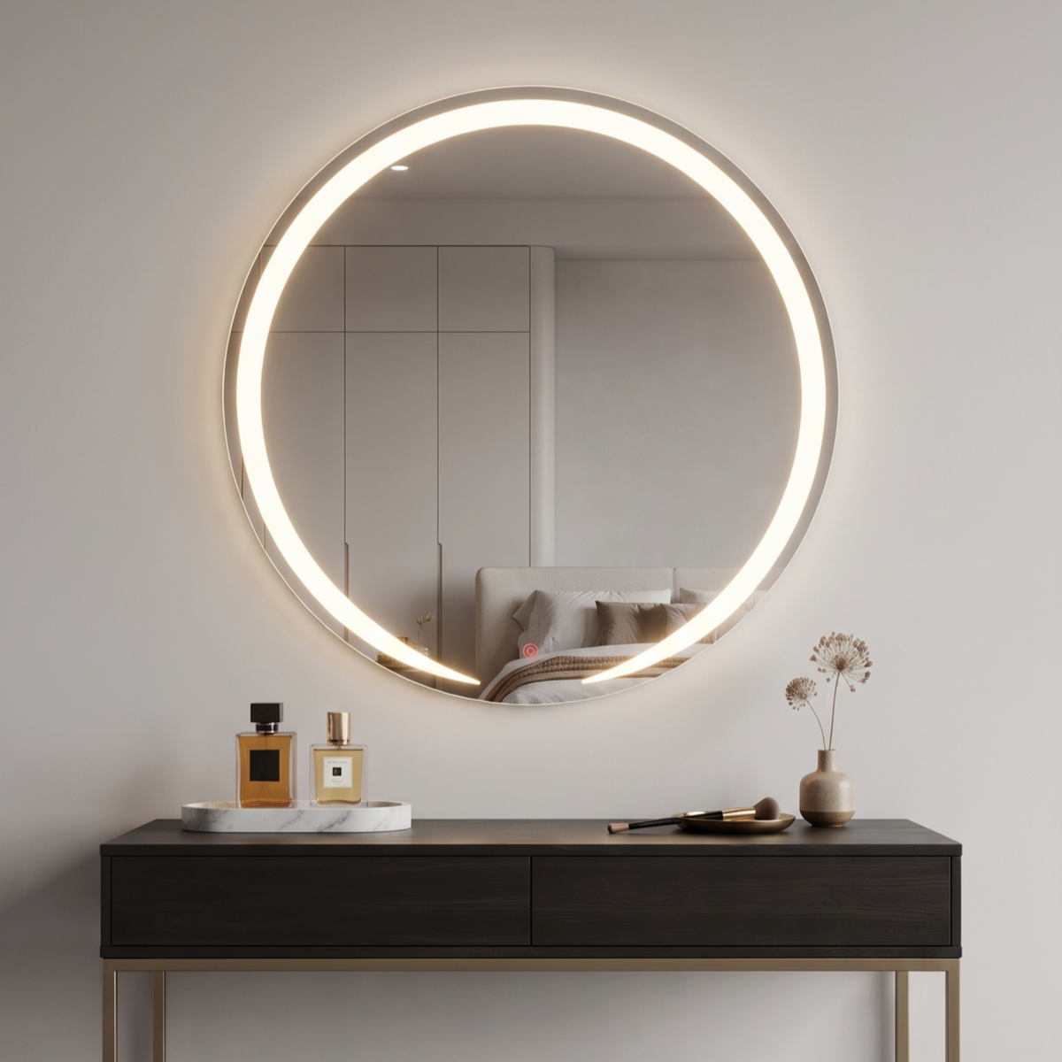 Modern Round Frameless LED Wall Mirror | Illuminated Vanity & Bathroom Mirror
