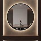 Round Framed LED Mirror with Backlit Illumination – Modern Interior Design