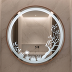 Round Framed LED Mirror with Etched Floral Design