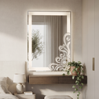 Elegant Framed LED Wall Mirror with Decorative Swirl Pattern