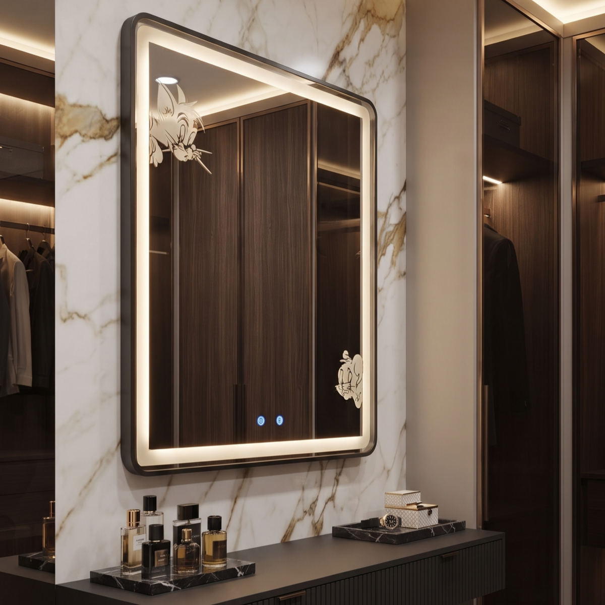 Square Framed LED Mirror and Customized with Touch Controls – Modern Interior Design