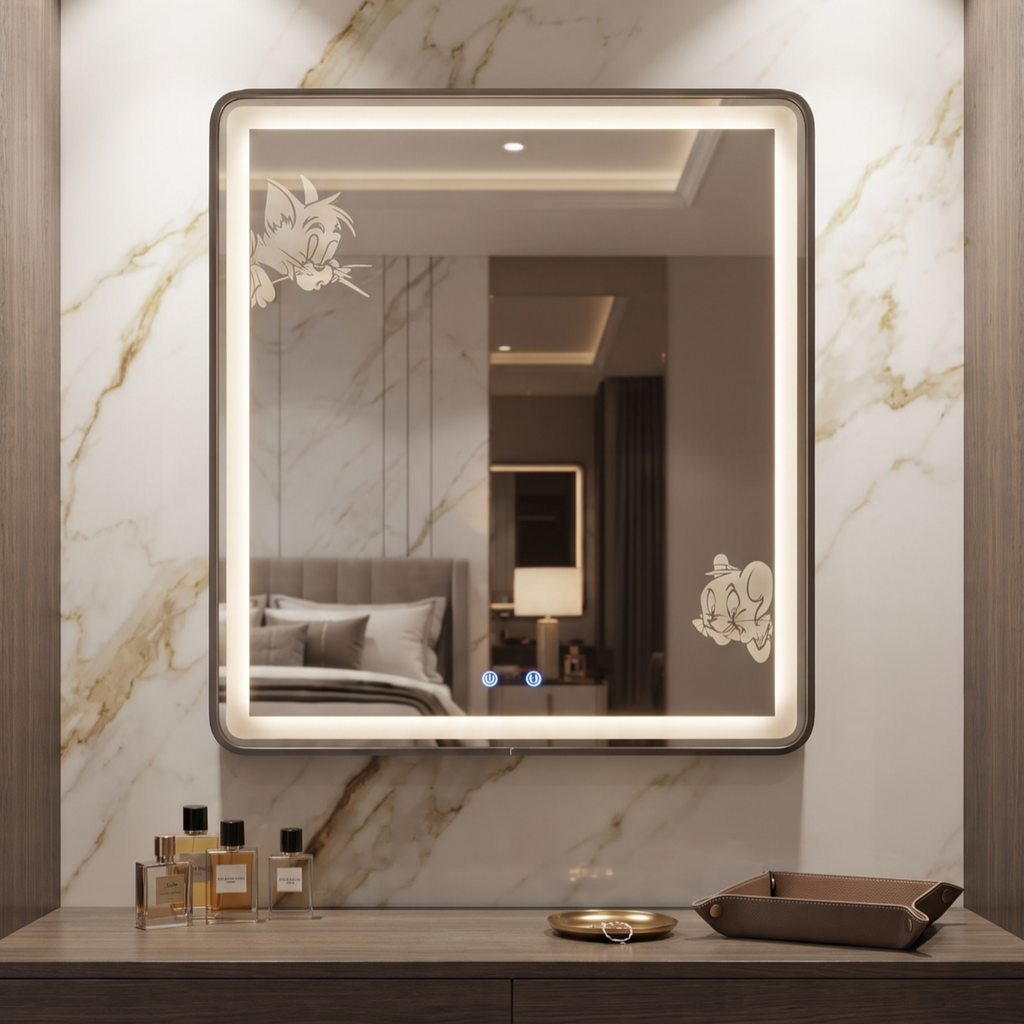 Square Framed LED Mirror and Customized with Touch Controls – Modern Interior Design