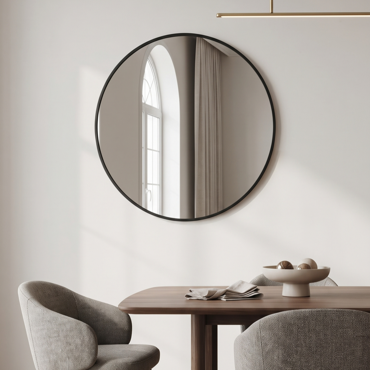 Modern Round Framed Wall Mirror | Minimalist Black Frame Decorative Mirror