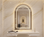 Arch Framed LED Wall Mirror with Metallic Gold Finish