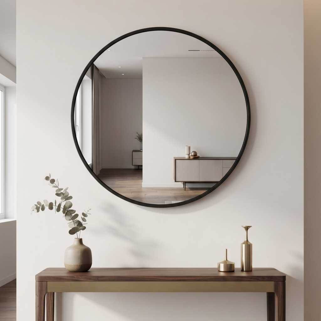 Modern Round Framed Wall Mirror | Minimalist Black Frame Decorative Mirror