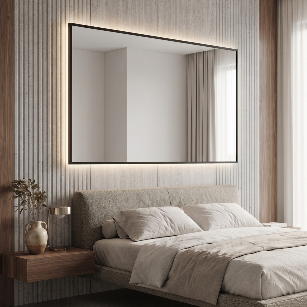 Rectangular Framed LED Mirror with Backlit Illumination – Modern Interior Design
