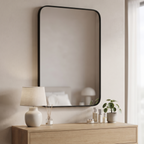 Modern Framed Wall Mirror | Rectangular Rounded Corner Decorative & Living Room Mirror