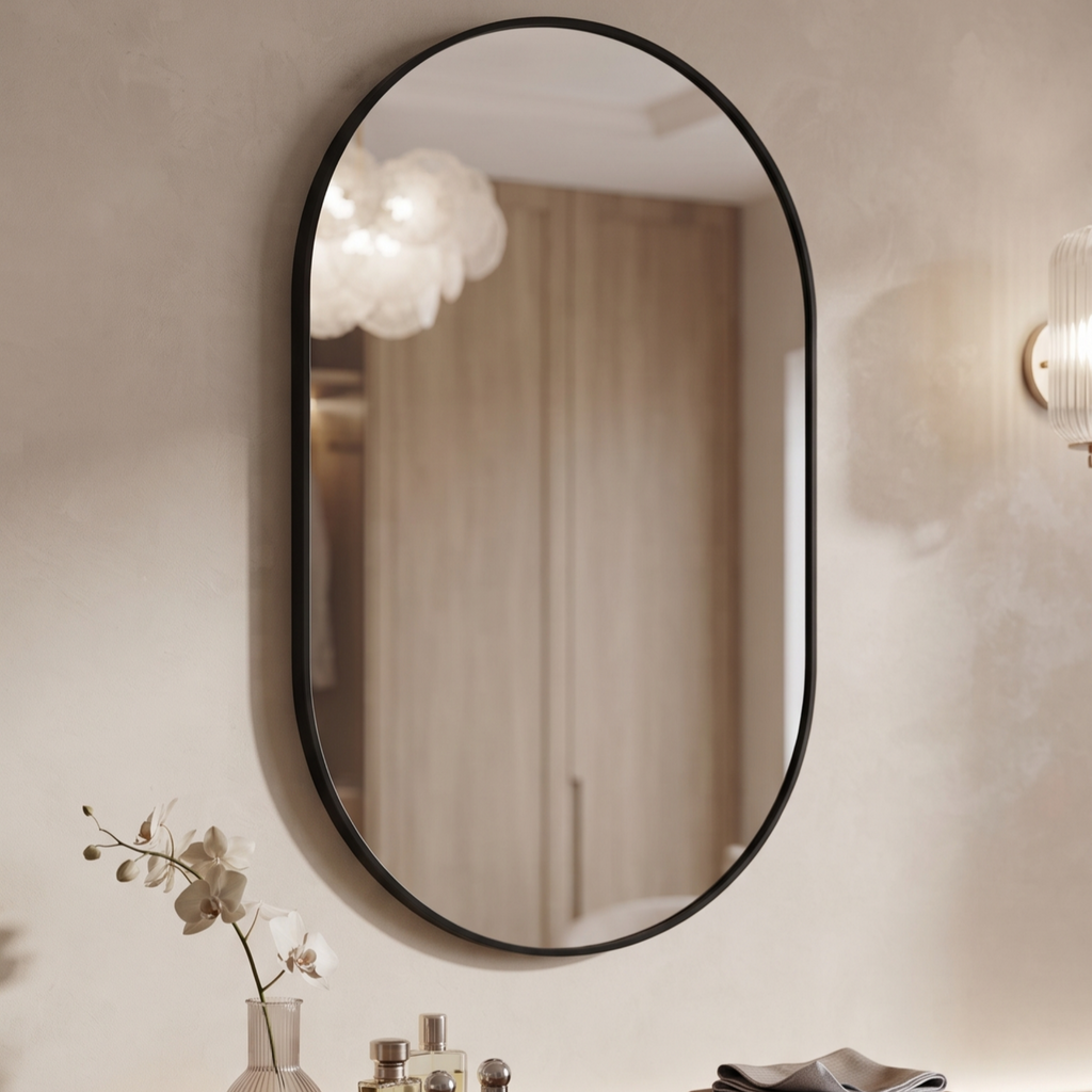 Modern Framed Oval Wall Mirror | Decorative Vanity & Bathroom Mirror