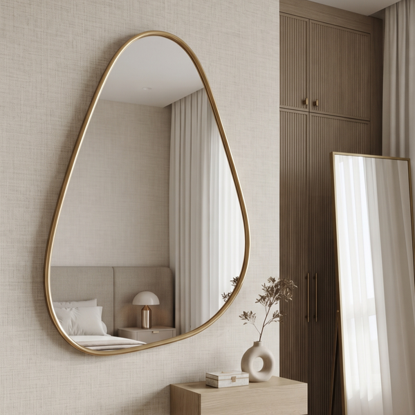 Organic Pebble Shape Wall Mirror with Gold Frame | Decorative Modern Accent Mirror