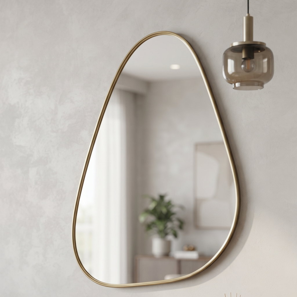 Organic Pebble Shape Wall Mirror with Gold Frame | Decorative Modern Accent Mirror