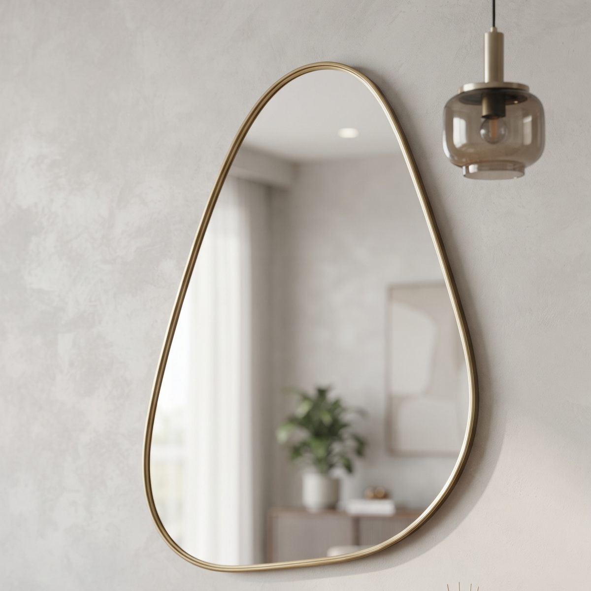 Organic Pebble Shape Wall Mirror with Gold Frame | Decorative Modern Accent Mirror