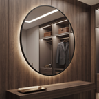 Round Framed LED Mirror with Backlit Illumination – Modern Interior Design