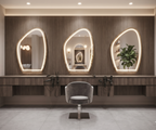 Modern Asymmetric Gold Framed LED Salon Mirror