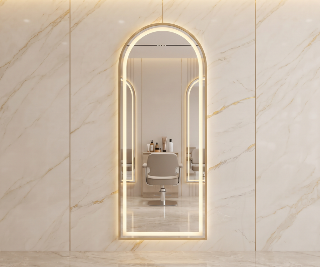 Arched LED Wall Mirror with Gold Frame