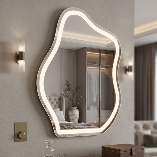 Asymmetric Organic Frameless LED Wall Mirror – Living Room and Dressing Area