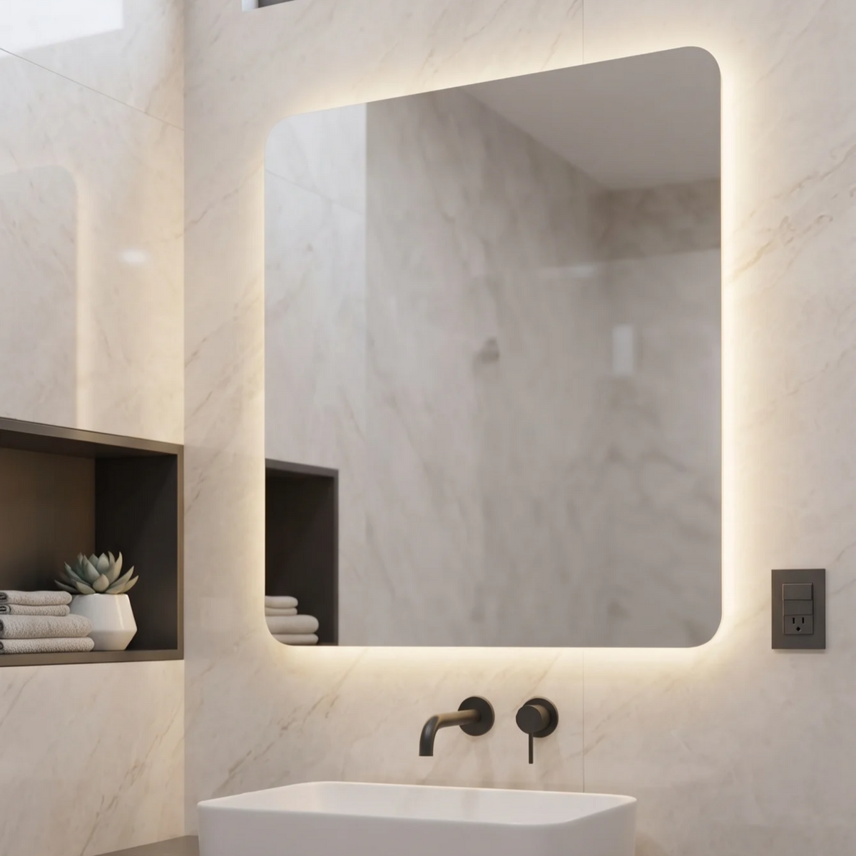 Modern Rounded Corner Frameless LED Wall Mirror – Vanity & Dressing Area