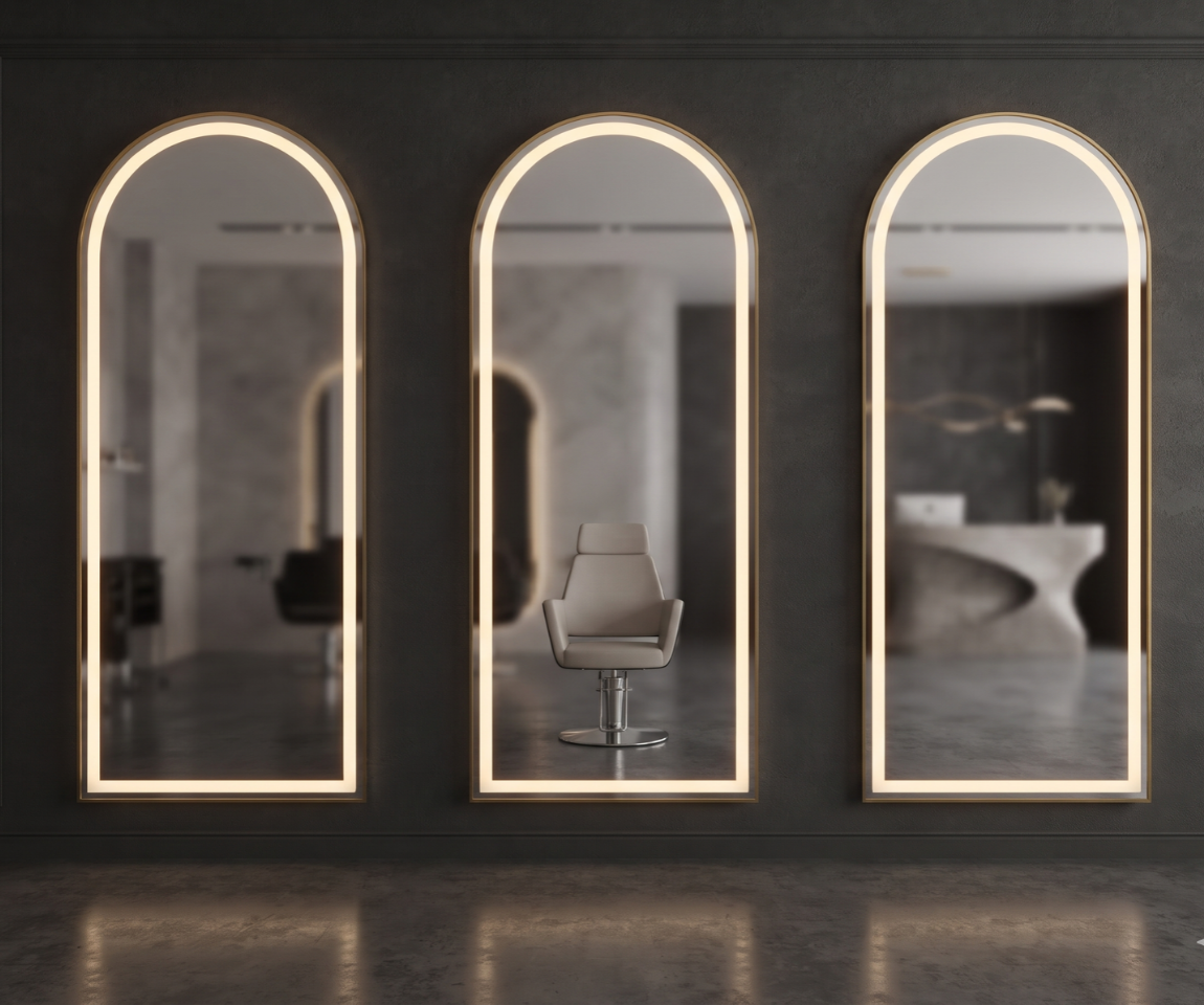 Arched LED Wall Mirror with Gold Frame