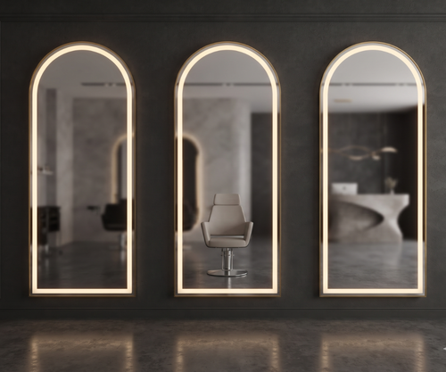 Arched LED Wall Mirror with Gold Frame