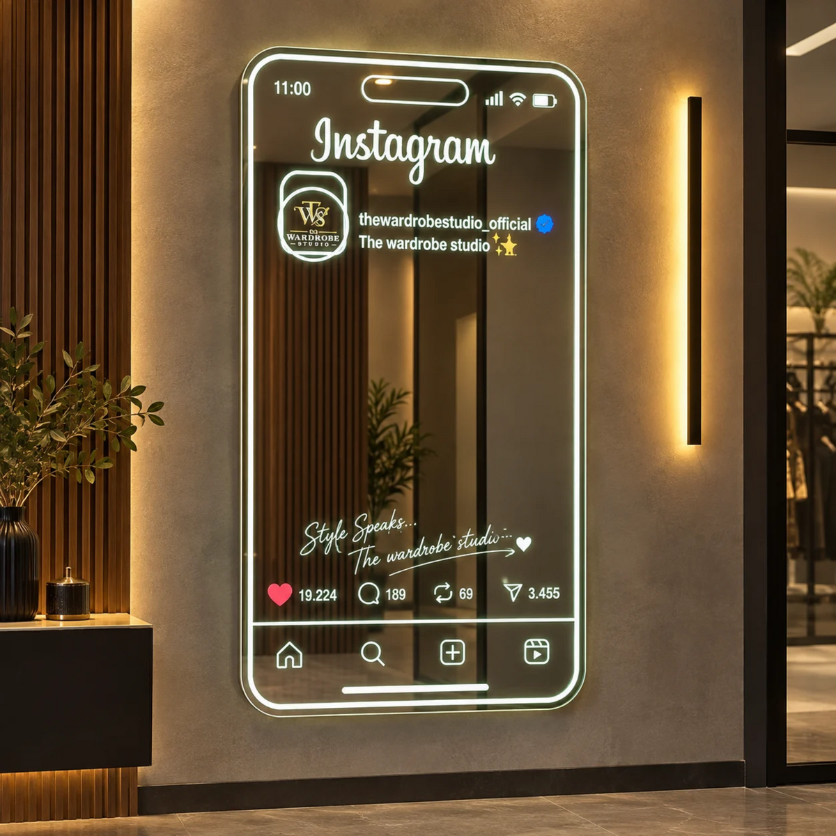 Smartphone- Instagram Design LED Wall Mirror – Living Space , Studio