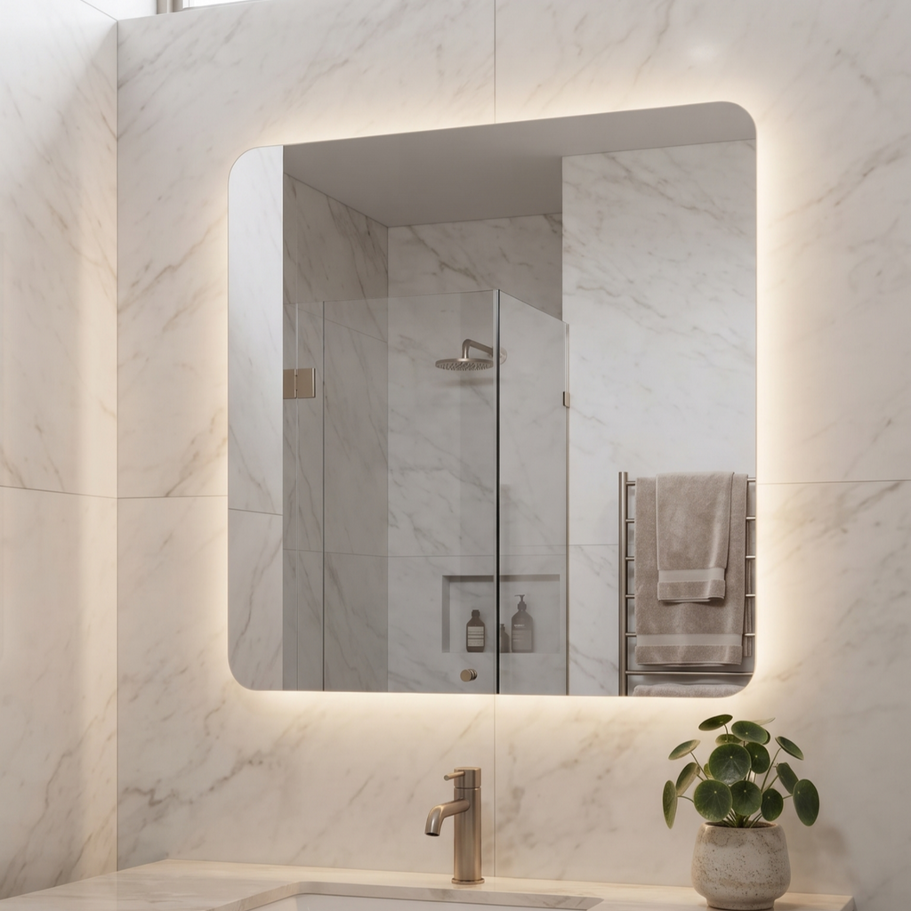 Modern Rounded Corner Frameless LED Wall Mirror – Vanity & Dressing Area