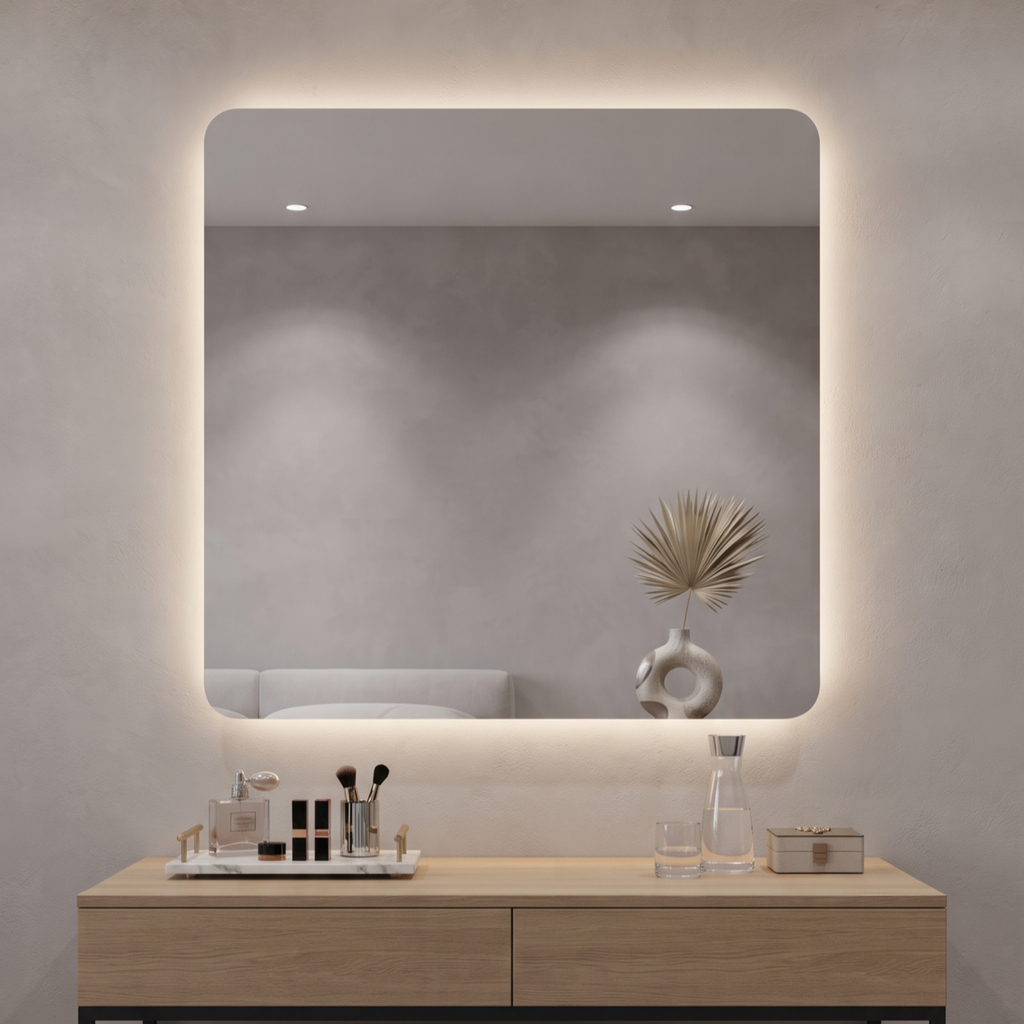 Modern Rounded Corner Frameless LED Wall Mirror – Vanity & Dressing Area