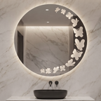 Circular Frameless LED Wall Mirror with Butterfly Illumination Pattern