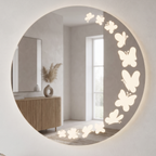 Circular Frameless LED Wall Mirror with Butterfly Illumination Pattern