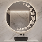 Circular Frameless LED Wall Mirror with Butterfly Illumination Pattern