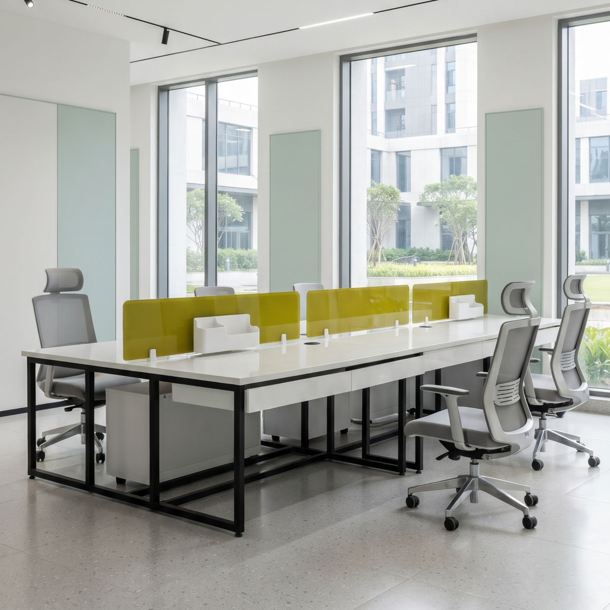 Modern Office Workstation with Yellow Glass Partition