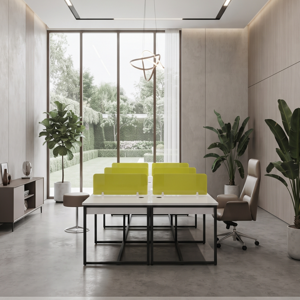 Modern Office Workstation with Yellow Glass Partition
