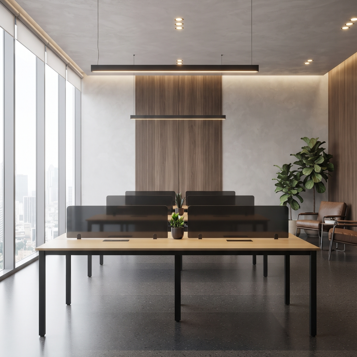 Commercial Office Desk Workstation with Partition Glass