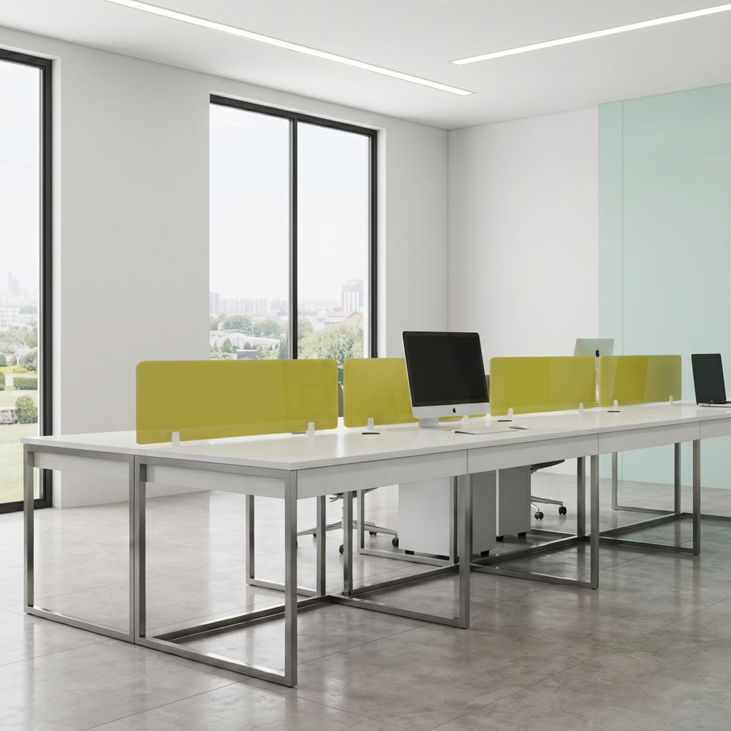 Modern Office Workstation with Yellow Glass Partition