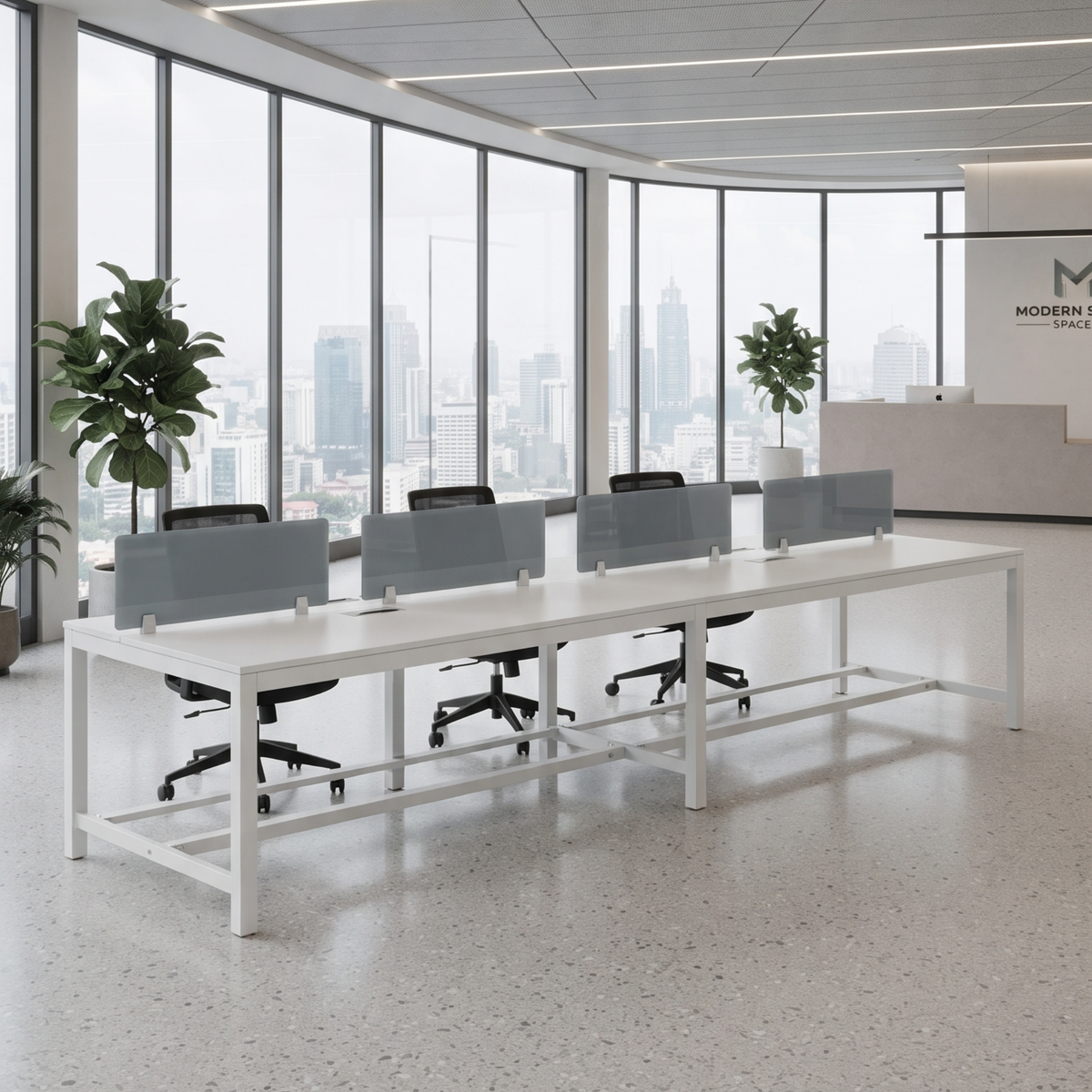 Minimalist Glass Desk Partition for Office Workstations