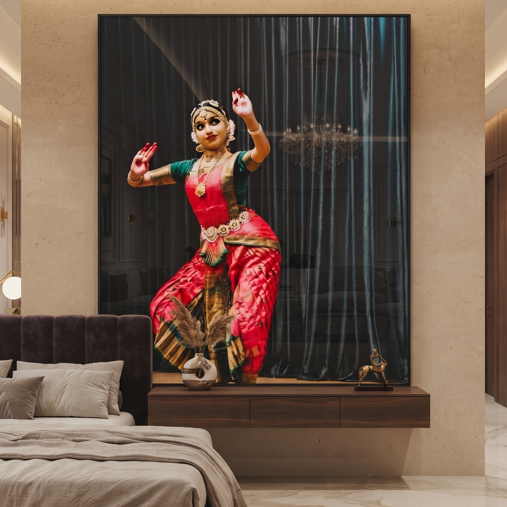 Classical Bharatanatyam Dancer Glass Wall Décor