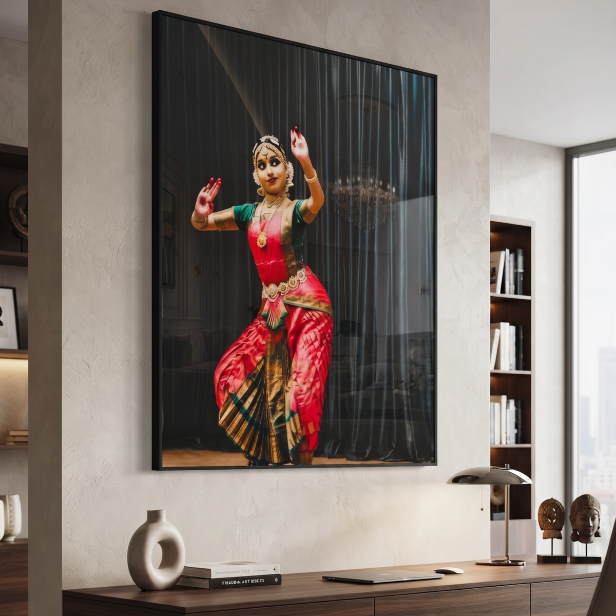 Classical Bharatanatyam Dancer Glass Wall Décor