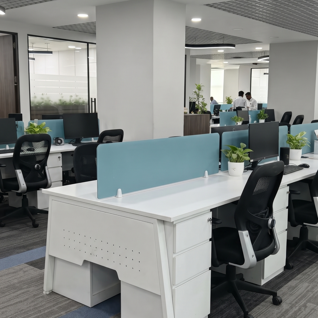Blue Glass Office Desk Partition for Workstations