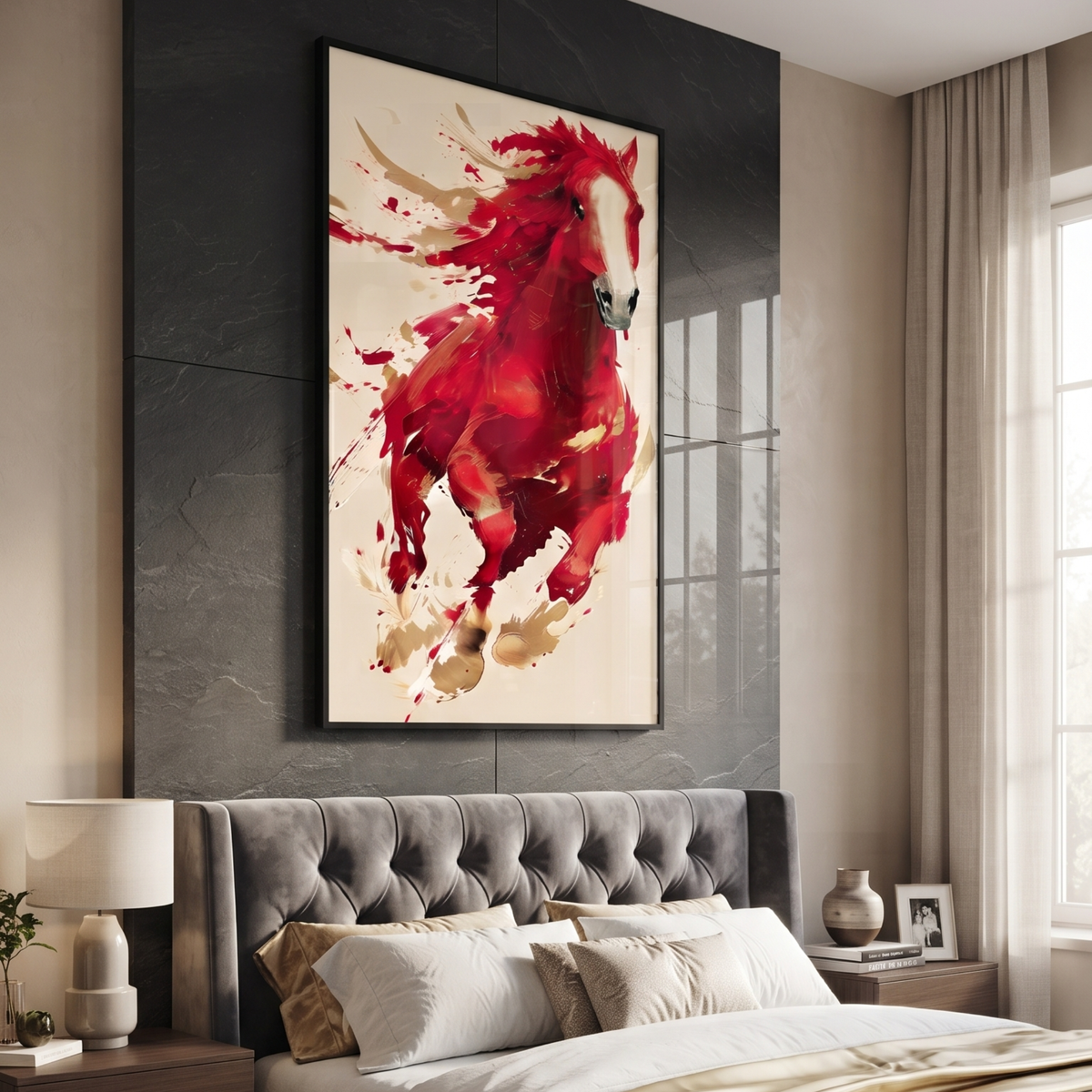 Dynamic Red Horse Glass Print Wall Art