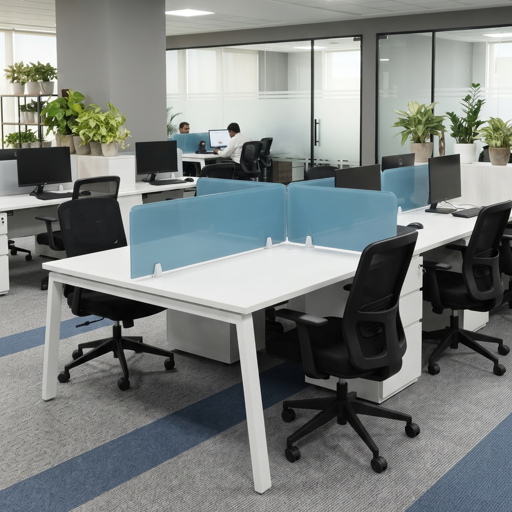 Blue Glass Office Desk Partition for Workstations