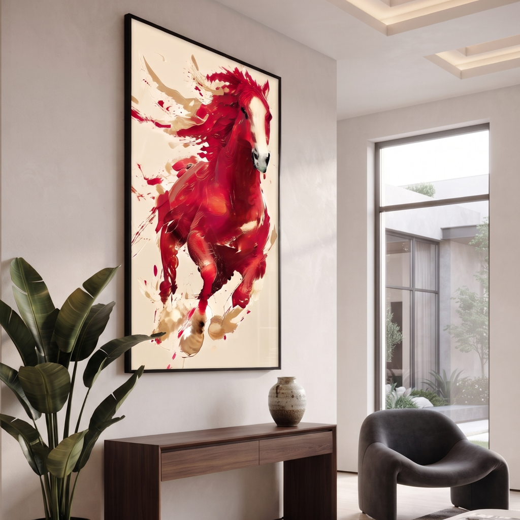Dynamic Red Horse Glass Print Wall Art