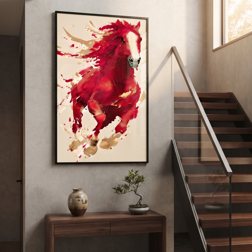 Dynamic Red Horse Glass Print Wall Art