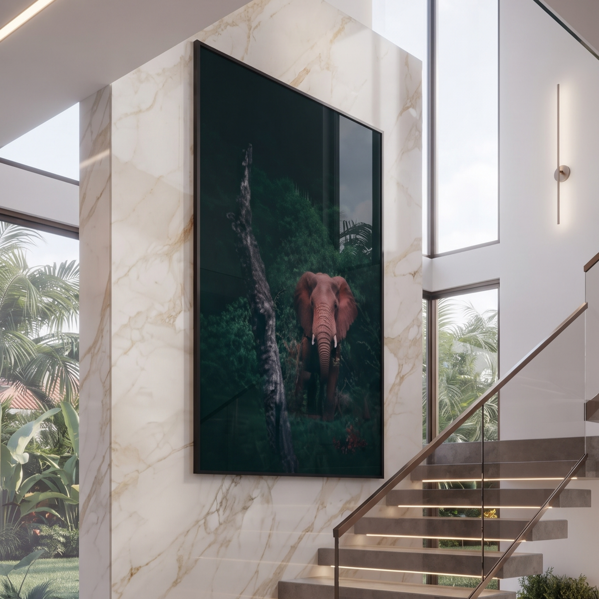 Elephant in Forest Glass Print – Wildlife Nature Wall Art