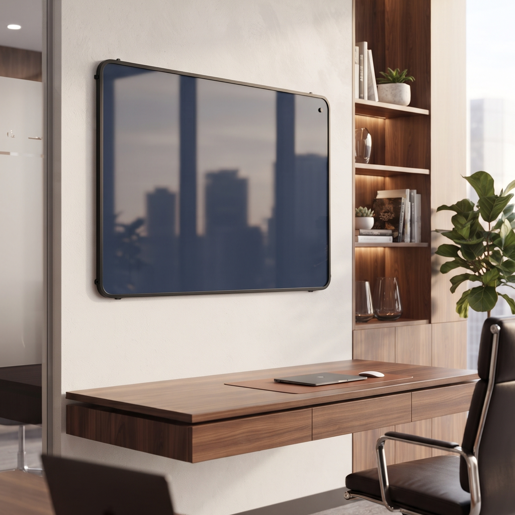 Wall-Mounted Magnetic Glass Writing Board with Dark Frame