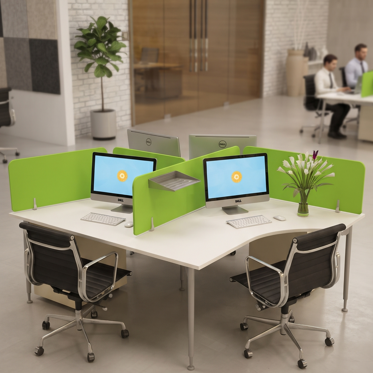 Green Glass Office Desk Workstation Partition