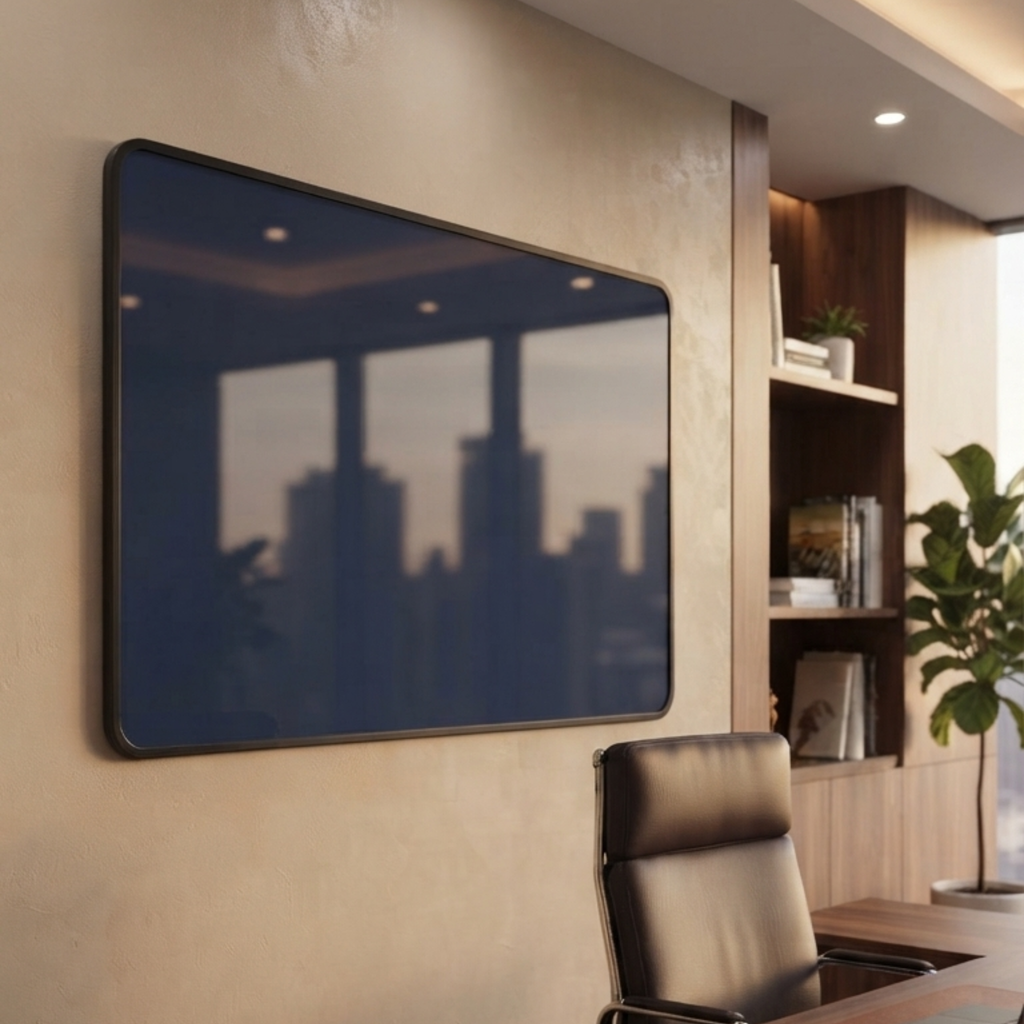 Wall-Mounted Magnetic Glass Writing Board with Dark Frame