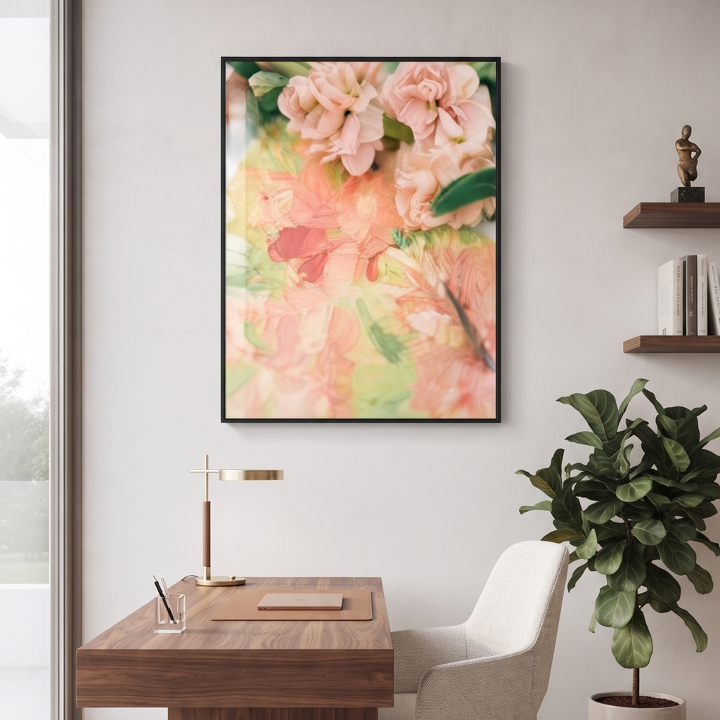 Pink Floral Abstract Glass Print – Modern Botanical Wall Art